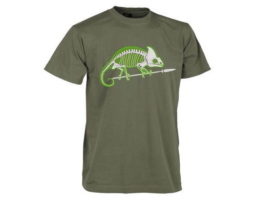 T-Shirt szkielet kameleona Bawełna Olive Green-2336